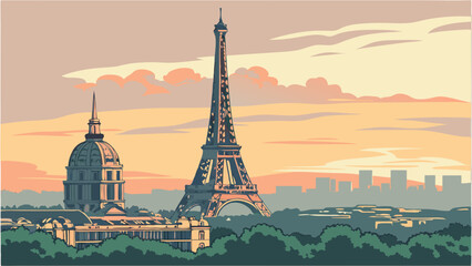 Sunset Cityscape with Famous Landmark and Dome Building.