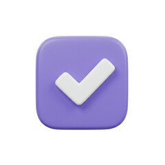 A simple, three-dimensional checkmark icon, rendered in a smooth, rounded square, representing approval and confirmation.