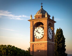 Old clock tower at sunset