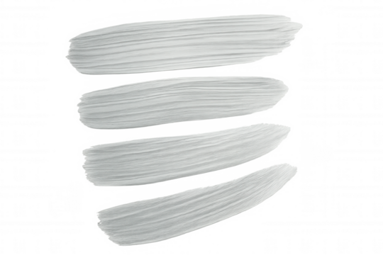 Paint brush strokes creating textured, artistic design element with white paint on transparent background, perfect for graphic work