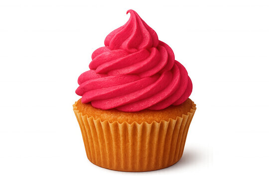 Single cupcake with vibrant pink frosting isolated on a transparent background, perfect for food and bakery related projects - Powered by Adobe