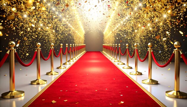 Red carpet with golden confetti