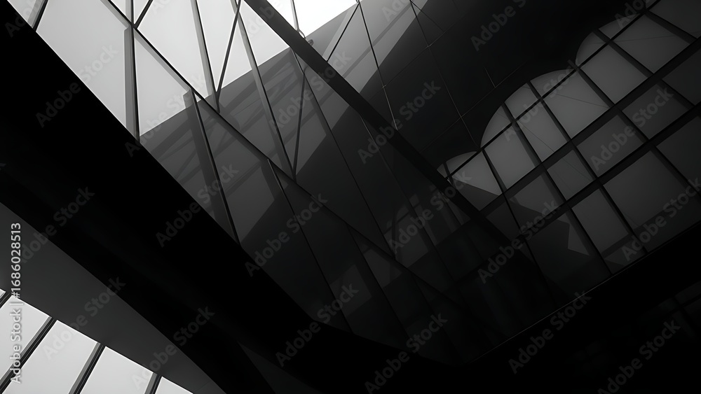 Wall mural abstract geometric lines forming an architectural pattern, monochromatic gradient creating a modern 