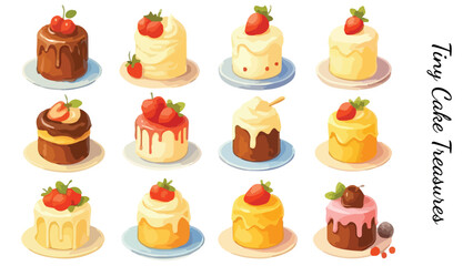 Vector Mini Dessert Cakes Set