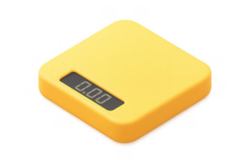 Yellow Digital Kitchen Scale Showing Zero Weight on Transparent Background