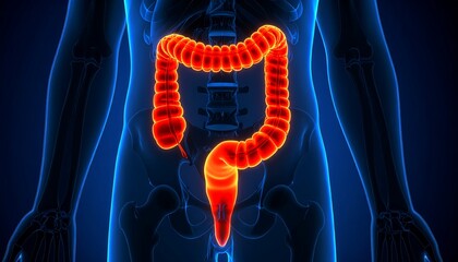 3D anatomical illustration of the large intestine