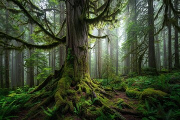 Obraz premium Ancient Mossy Forest Sunlight