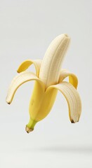 Peeled Banana Floating in Mid-Air on White Background, Isolated Studio Lighting, High Resolution