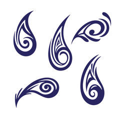 Set of decorative paisley elements in a stylized tattoo art design isolated on white