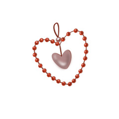 cute illustration of Christmas tree decoration with red heart ornament, on a transparent background, 5000x5000 pxl, Christmas edition