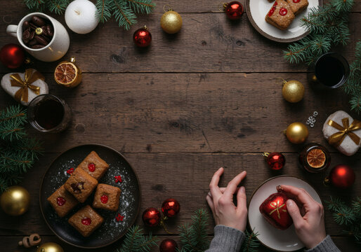 AI-generated realistic images of Christmas-themed table settings.