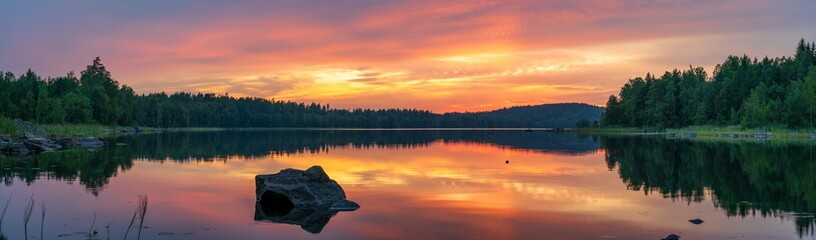 Hallangen lake panorama at sunset. Kalmar region in Sweden. Europe © Pawel Pajor
