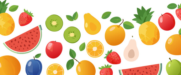 Colorful Assorted Fresh Fruits Illustration.