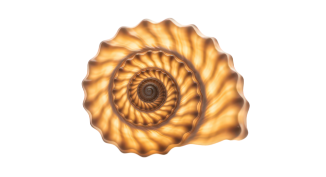 A nautilus shell showing its fibonacci spiral pattern, isolated on transparent background