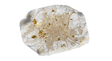 City map with gold accents on a transparent background, isolated on transparent background