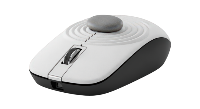 Modern wireless computer mouse with a textured scroll wheel and ergonomic design, isolated on transparent background