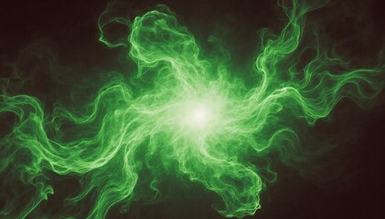 Obraz premium A luminous green energy core radiates swirling ethereal tendrils against a dark background, evoking a mystical, vibrant burst.