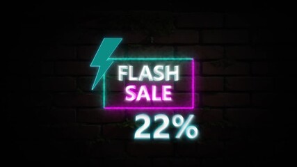 Neon Flash Sale 22 Percent Discount Sign on Brick Wall percentage