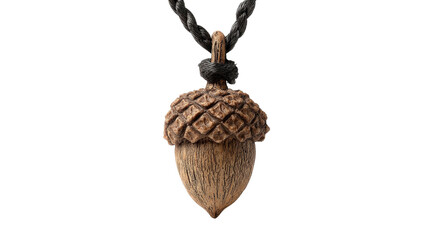 Nature-inspired necklace with a pendant shaped like an acorn, isolated on a Transparent background, PNG file.