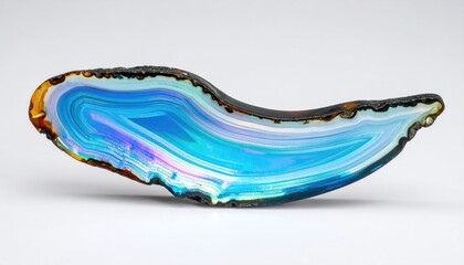 Obraz premium Iridescent Blue Agate Gemstone Slice with Curved Ripple Texture