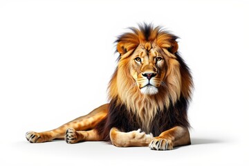 Majestic Male Lion Resting on White Background
