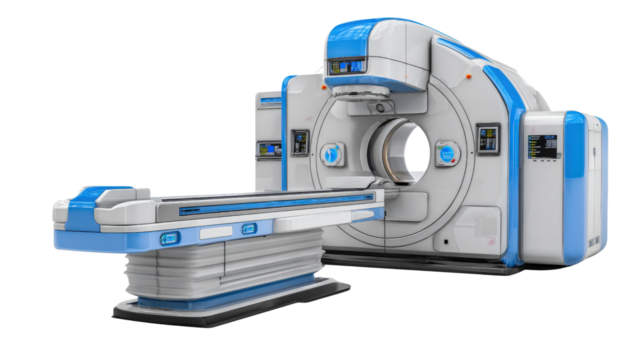 State-of-the-art radiotherapy machine with precise radiation targeting, isolated on a Transparent background, PNG file.
