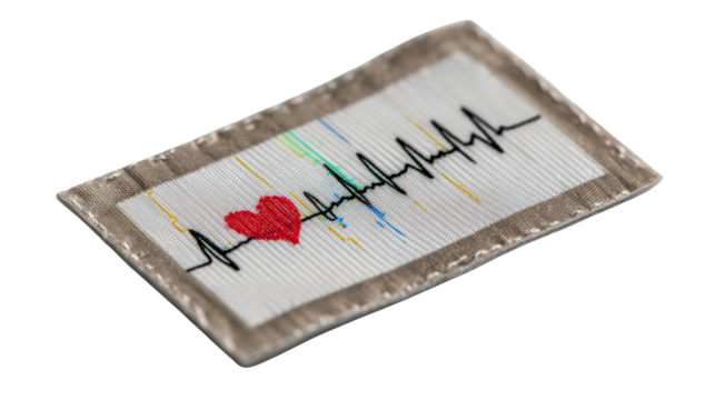 Modern wearable ECG patch with real-time data synchronization, isolated on a Transparent background, PNG file.