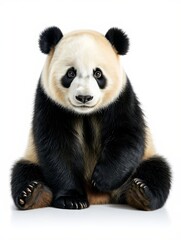 Fototapeta premium Adorable Giant Panda Cub Sitting on White Background
