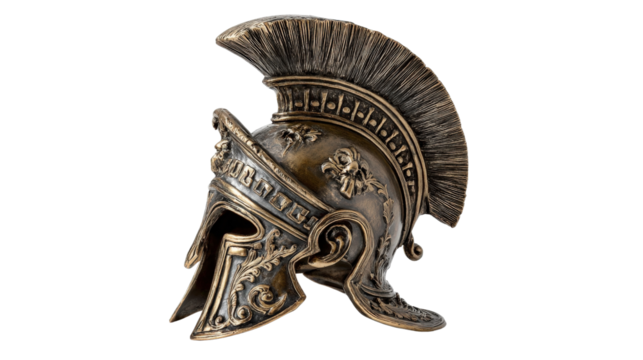 Roman gladiator helmet statue, isolated on a Transparent background, PNG file.