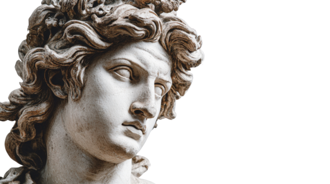 Greek mythological figure statue, isolated on a Transparent background, PNG file.