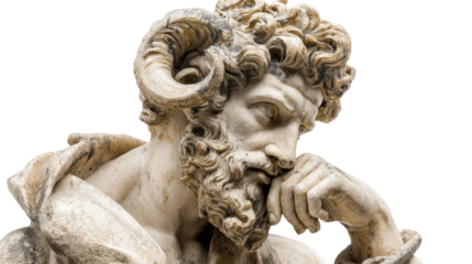 Greek satyr statue, isolated on a Transparent background, PNG file.