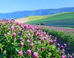Vibrant field of pink clover flowers