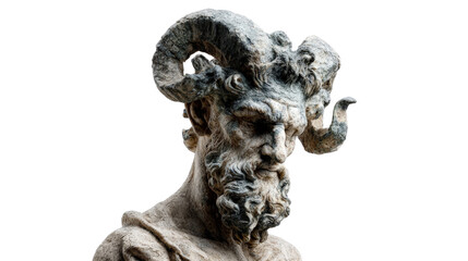 Greek satyr statue, isolated on a Transparent background, PNG file.
