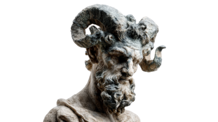 Greek satyr statue, isolated on a Transparent background, PNG file.