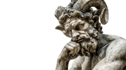 Greek satyr statue, isolated on a Transparent background, PNG file.