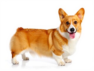 Happy Welsh Corgi Dog Portrait on White Background