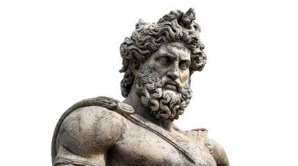 Greek statue of Heracles, isolated on a Transparent background, PNG file.
