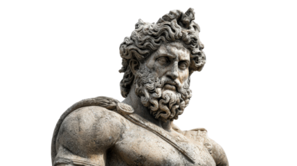 Greek statue of Heracles, isolated on a Transparent background, PNG file.