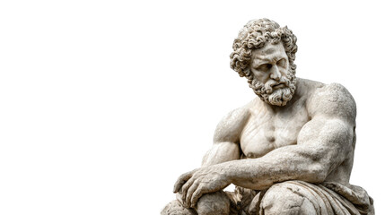 Greek statue of Heracles, isolated on a Transparent background, PNG file.