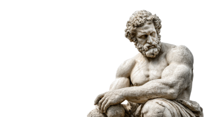 Greek statue of Heracles, isolated on a Transparent background, PNG file.