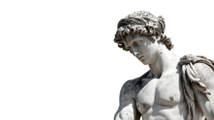 Greek statue of Hermes, isolated on a Transparent background, PNG file.
