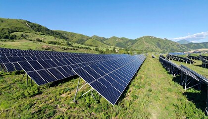 Solar panels on a hillside under a clear blue sky