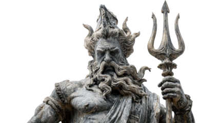Greek statue of Poseidon, isolated on a Transparent background, PNG file.