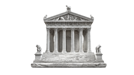 Greek temple statue, isolated on a Transparent background, PNG file.