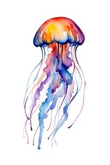 Watercolor Illustration of a Vibrant Jellyfish