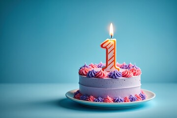 First Birthday Cake with Number One Candle - Celebration and Joy