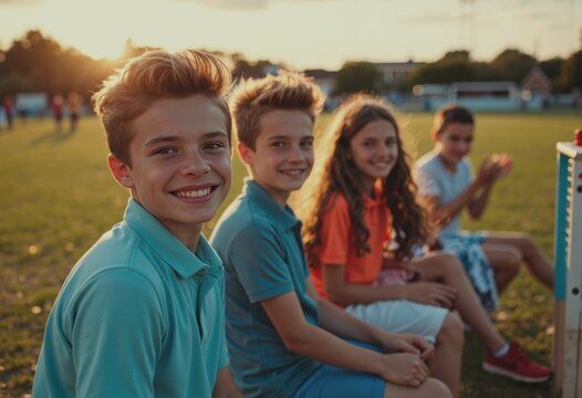 Family members enjoying a day at the cricket ground near the pitch area
