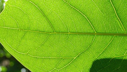 Obraz premium Vivid Green Leaf Macro: Detailed Venation Grid Backlit