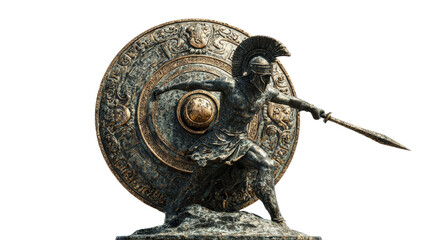 Greek warrior on shield statue, isolated on a Transparent background, PNG file.