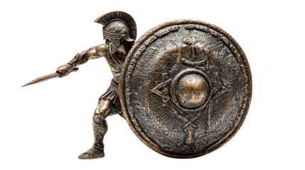 Greek warrior on shield statue, isolated on a Transparent background, PNG file.